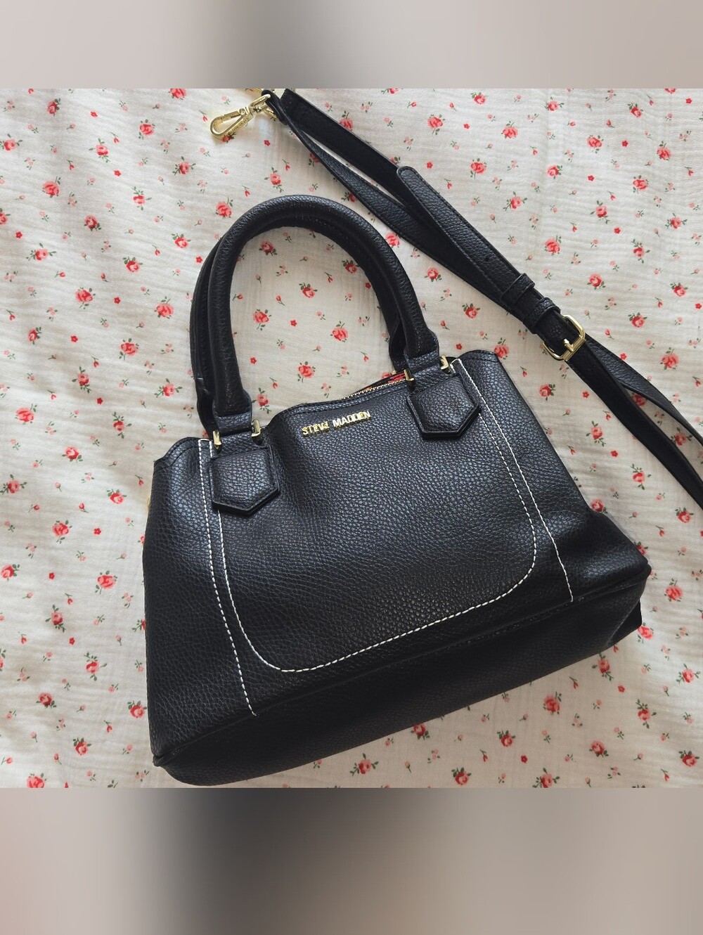 STEVE MADDEN PEBBLE LEATHER SATCHEL WITH DETACHABLE STRAP